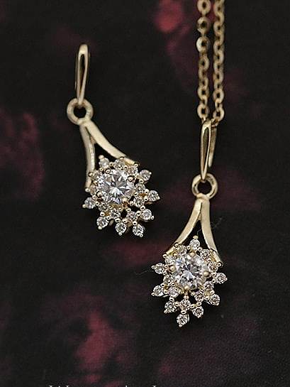 925 Sterling Silber Strass Gold Blume zierliche Halskette
