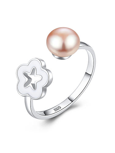 Plata de ley 925 con anillos de tamaño libre de flor simplista de perlas artificiales