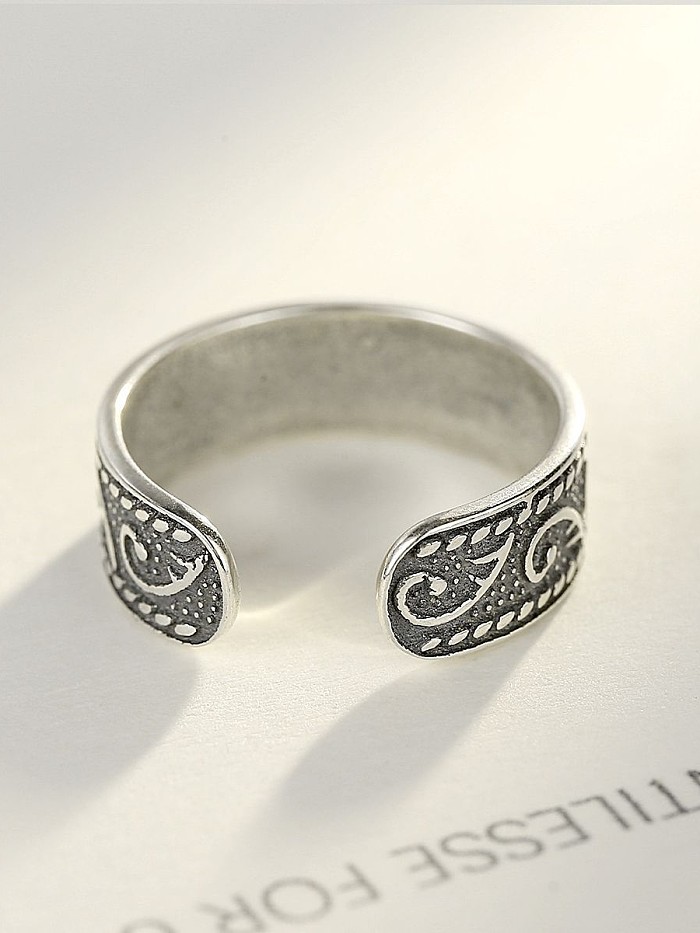 Sterling silver retro thai silver carved flower opening ring