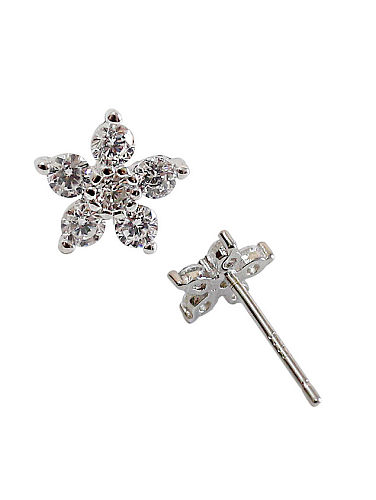 Fashion Tiny Cubic Zircon Flowery Silver Stud Earrings