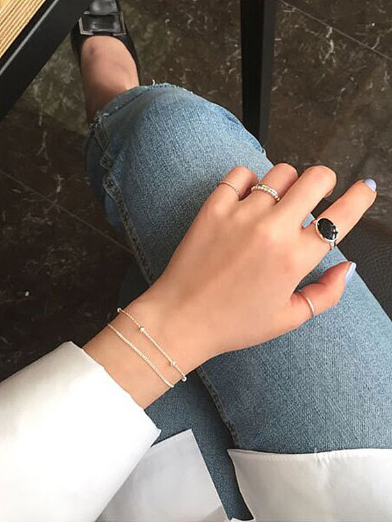 Bracelet double chaîne de perles minimalistes en argent sterling