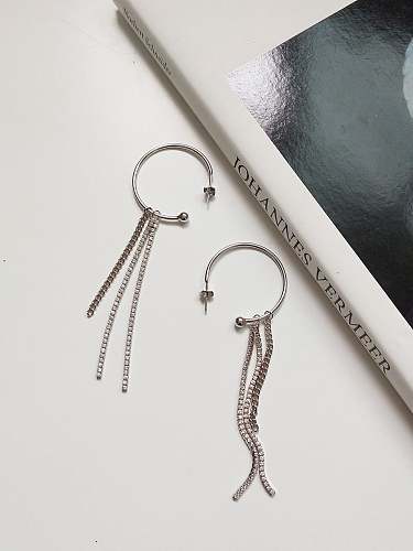925 Sterling Silver Minimalist Geometric Style Tassel Threader Earring