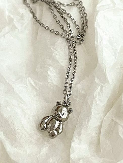 925 Sterling Silver Vintage Bear Pendant Necklace