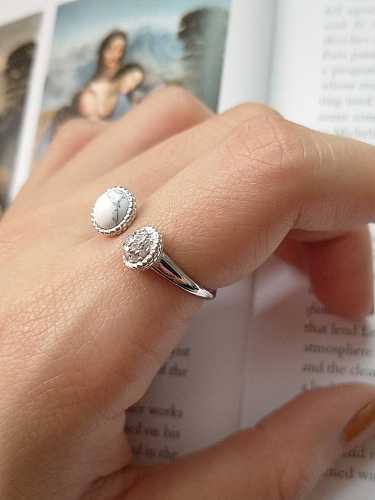 Bague minimaliste ronde blanche en argent sterling 925 taille libre