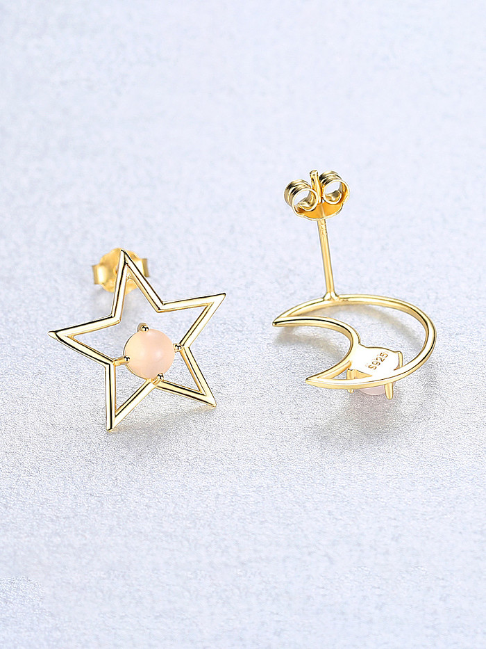 925 Sterling Silver With multicolor Opal Cute Stars moon asymmetry Stud Earrings