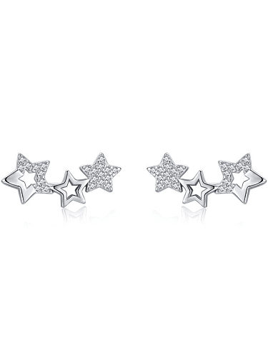 Boucles d'oreilles minimalistes en argent sterling 925 avec oxyde de zirconium et étoile à cinq branches