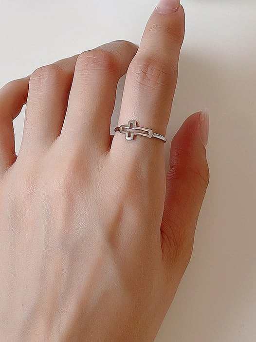 925 Sterling Silver Hollow Cross Minimalist Band Ring