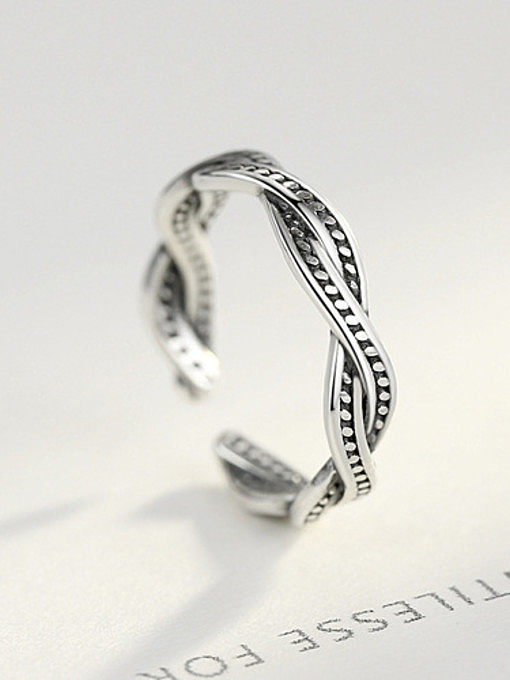 925 Sterling Silver With Antique Silver Plated Hemp Pattern Free Size Rings