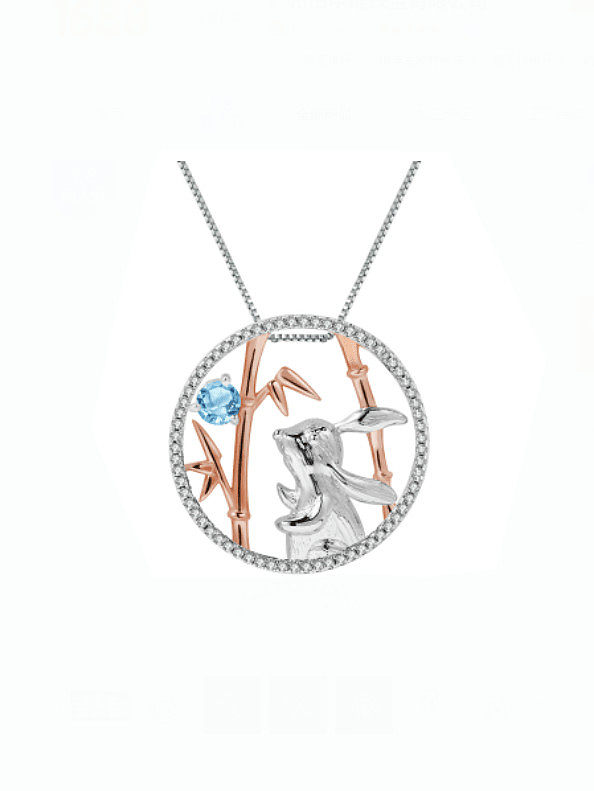 925 Sterling Silver Swiss Blue Topaz Artisan Rabbit Pendant Necklace