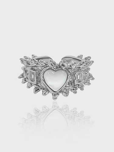 Anel de banda vintage coração prata esterlina 925 zircônia cúbica