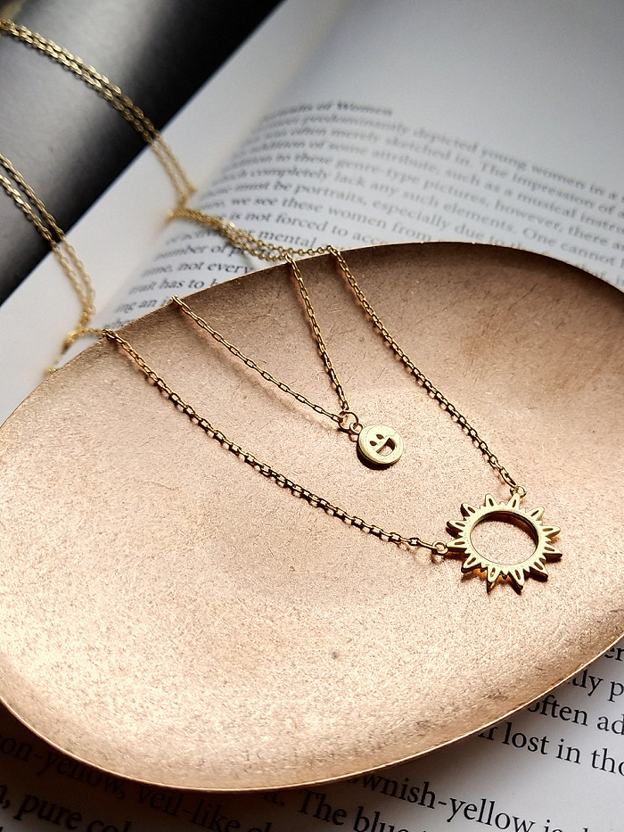 Sterling silver plated gold sun smiley double necklace