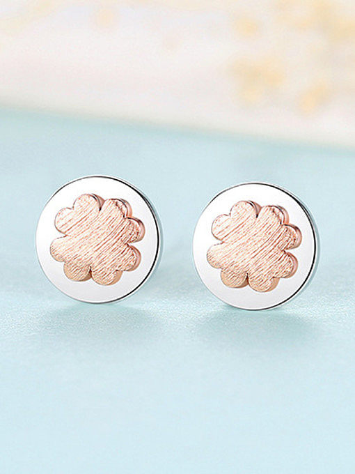 925 Sterling Silver With Two-color Plated Cute Four-leaf clover Stud Earrings
