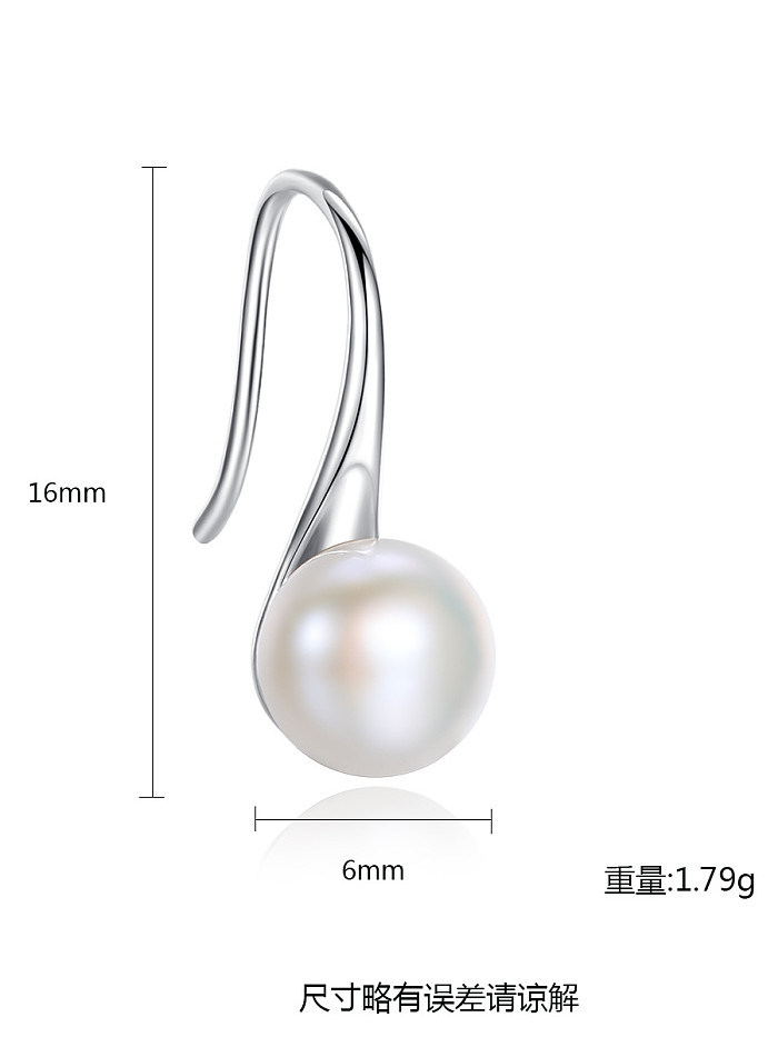 Pendiente de gota de perla natural de agua dulce de 6-7 mm en forma de cuchara de plata esterlina