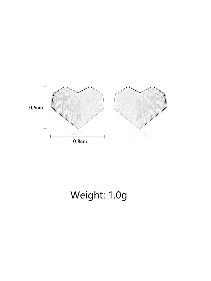 925 Sterling Silver With Platinum Plated Simplistic Heart Stud Earrings