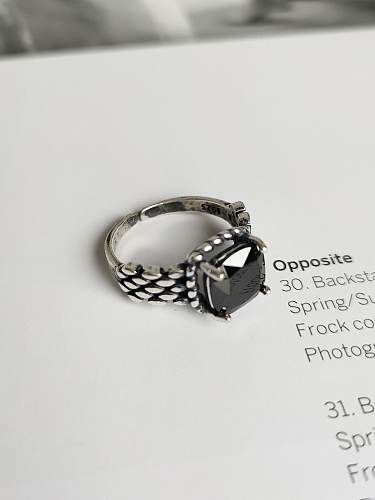 Anel de pulseira de prata esterlina 925 cúbica zircônia preta vintage tamanho livre