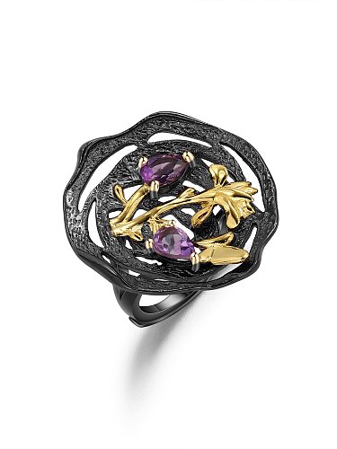 خاتم من الفضة الإسترليني عيار 925 على شكل زهرة الجمشت