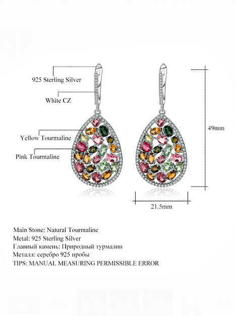 925 Sterling Silver Natural Stone Geometric Artisan Drop Earring