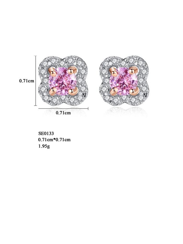 925 Sterling Silver Cubic Zirconia Pink Flower Dainty Stud Earring
