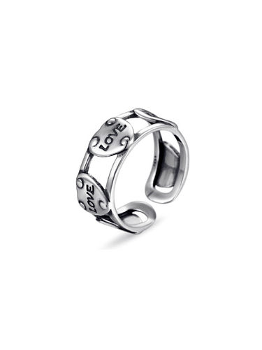 Anéis de prata esterlina 925 com coração simplista folheado a platina tamanho livre