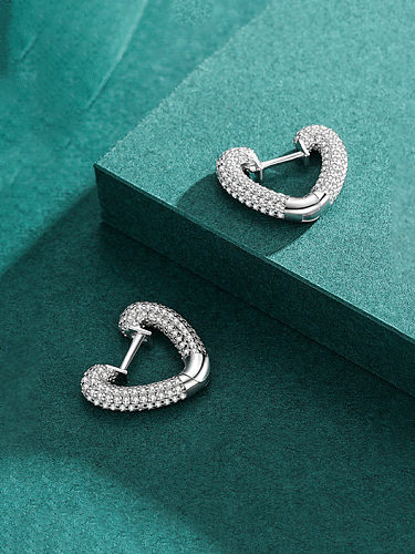 925 Sterling Silver Cubic Zirconia Heart Dainty Huggie Earring