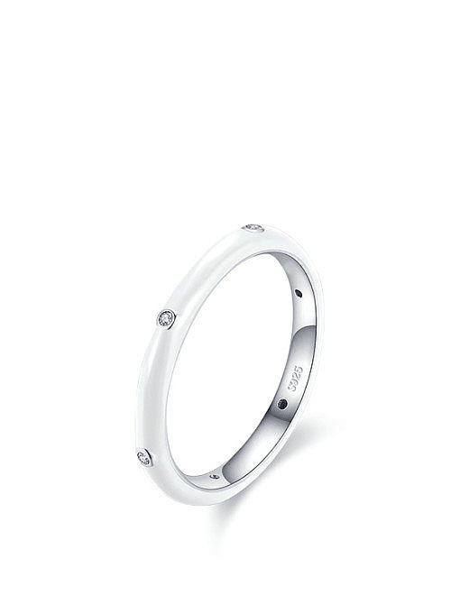 925 Sterling Silver Enamel Round Minimalist Band Ring