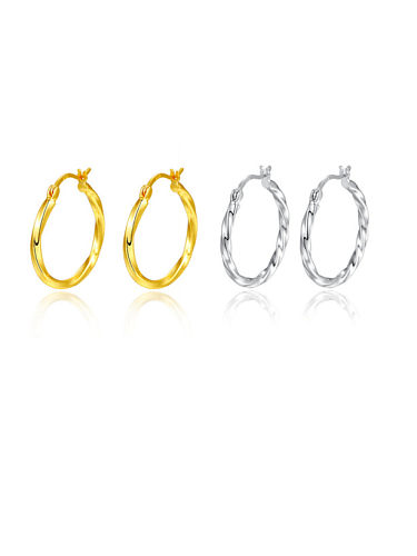 925 Sterling Silver With Gold Plated Simplistic Twist Round Hoop Earrings