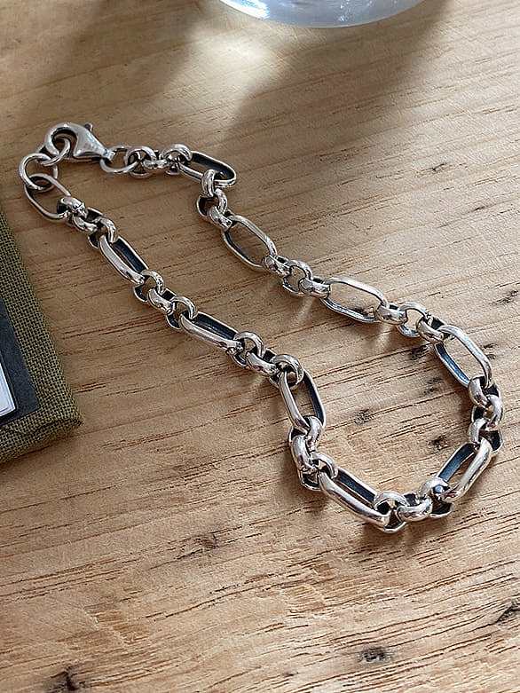 925 Sterling Silver Hollow Irregular Chain Vintage Link Bracelet