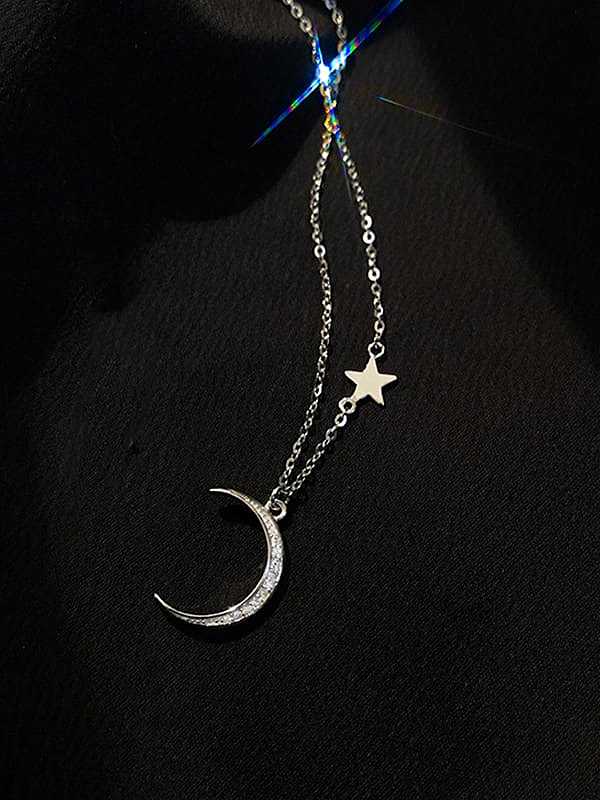 925 Sterling Silber Strass Stern Mond zierliche Halskette