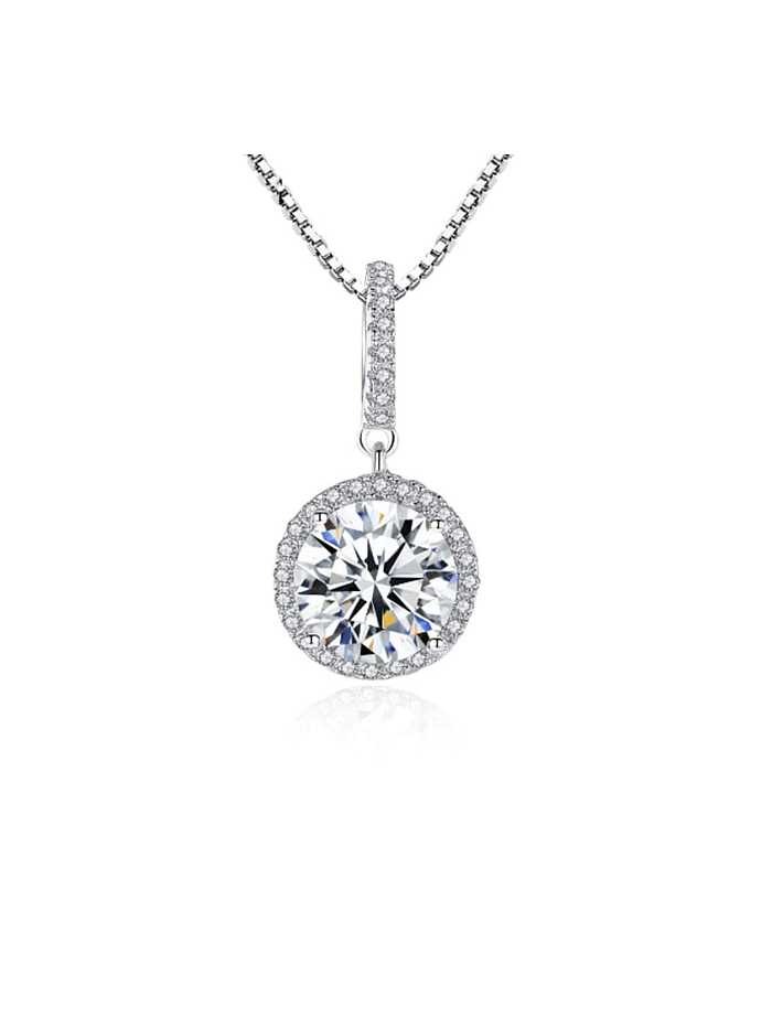 925 Sterling Silver Cubic Zirconia Simple round pendant Necklace