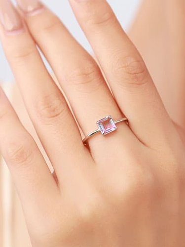 925 Sterling Silver Tourmaline Square Classic Band Ring