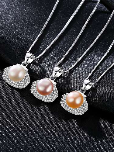 925 Sterling Silver Freshwater Pearl multi color fashion Shaped Pendant Necklace