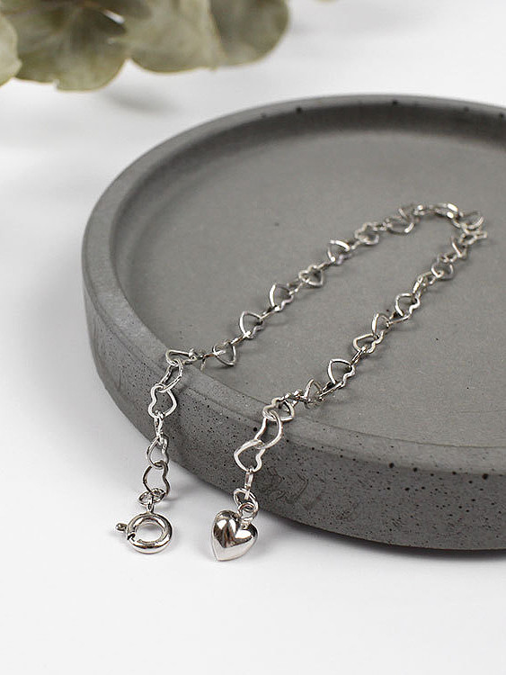 Simple Hollow Little Hearts chain Silver Bracelet
