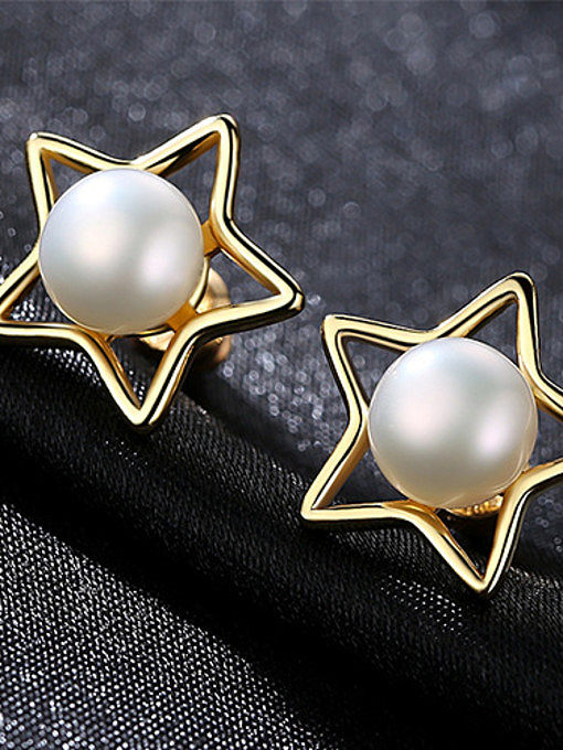 Pendientes de estrella de pentagrama de moda de perlas naturales de plata esterlina