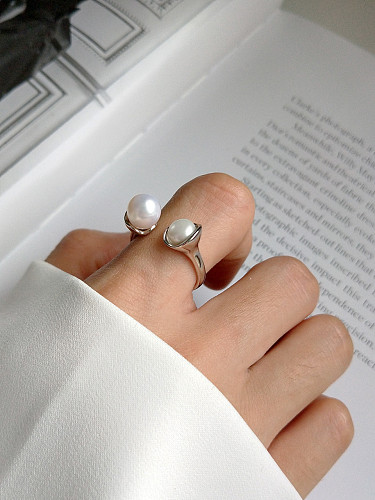 Sterling Silver special shaped synthesis pearl personality ring