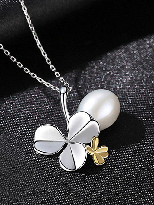 925 Sterling Silver With Platinum Plated Simplistic Four-leaf clover Necklaces