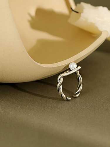 925 Sterling Silver Simple retro twist bead ring