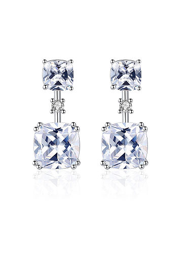 925 Sterling Silver With Cubic Zirconia Delicate Square Stud Earrings