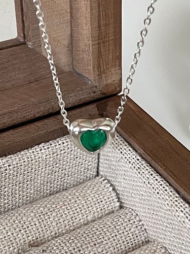 925 Sterling Silver Glass Stone Heart Vintage Necklace