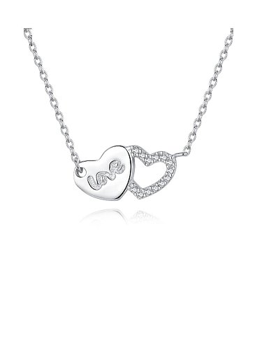 925 Sterling Silver Rhinestone small fresh love letter necklace