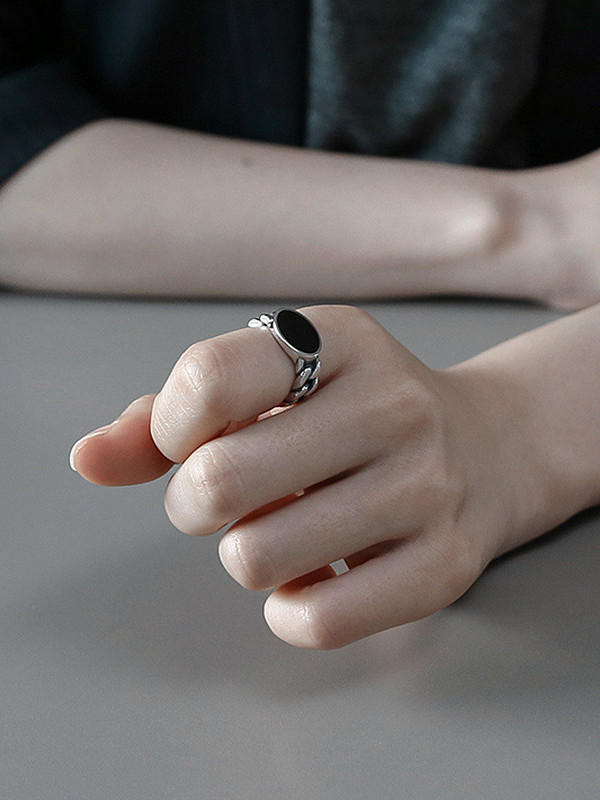 Sterling Silver Vintage Personality Black Resin Free Size Ring