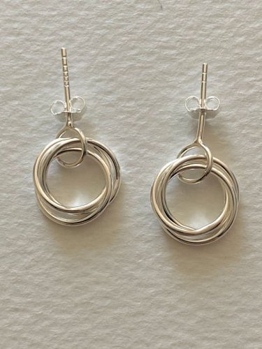 Boucles d'oreilles pendantes à trois anneaux géométriques vintage en argent sterling 925