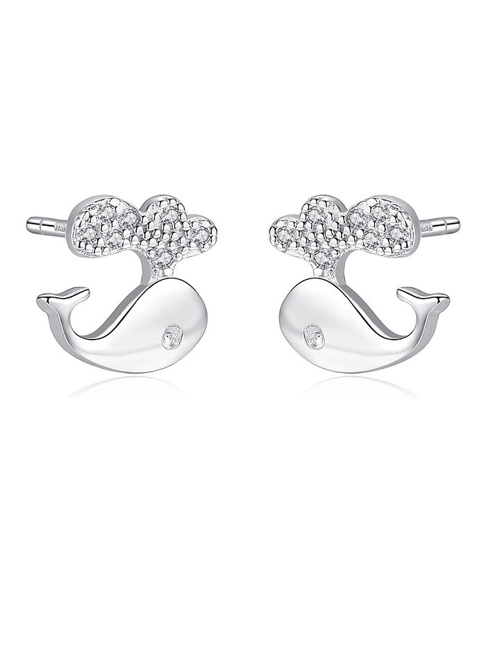 925 Sterling Silver With Cubic Zirconia Cartoon dolphin Stud Earrings