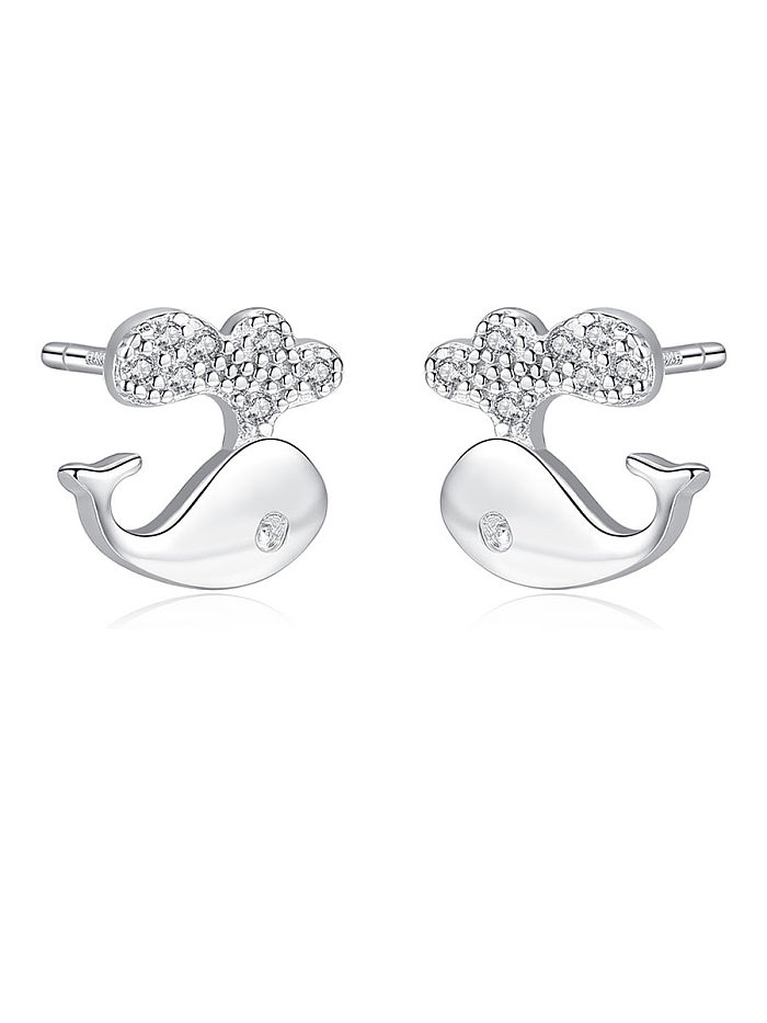 925 Sterling Silver With Cubic Zirconia Cartoon dolphin Stud Earrings