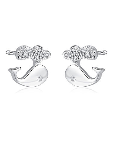 925 Sterling Silver With Cubic Zirconia Cartoon dolphin Stud Earrings