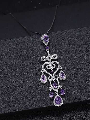 925 Sterling Silver Amethyst Water Drop Luxury Necklace