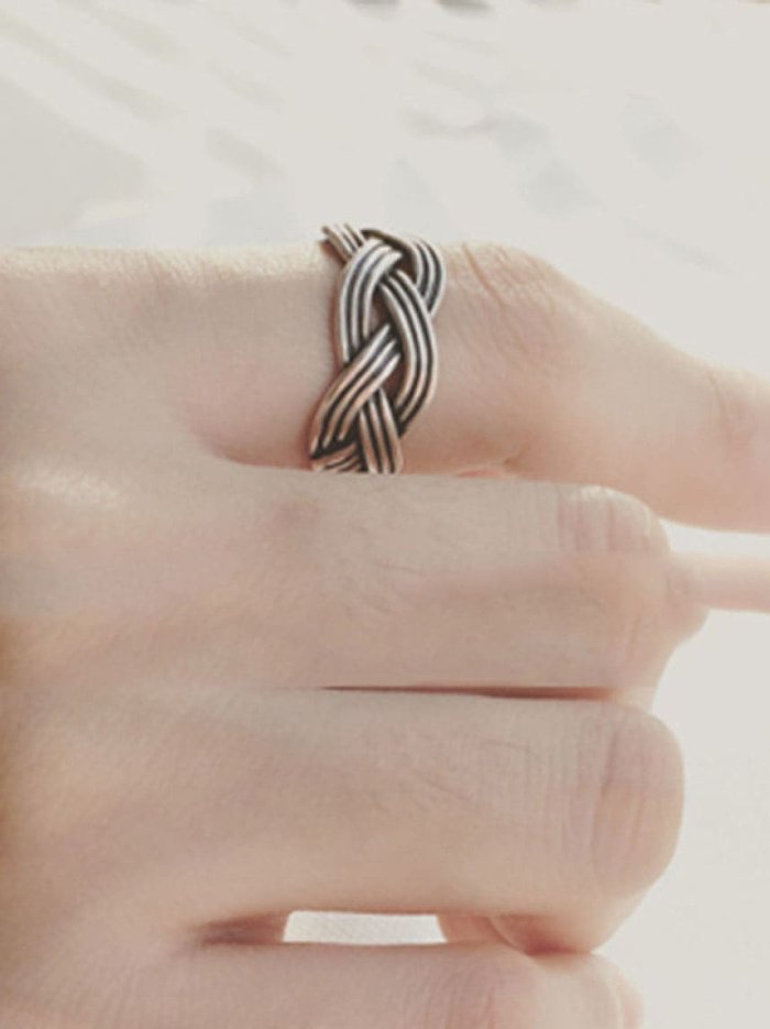 925 Sterling Silver Vintage Rope Strand Free Size Midi Ring