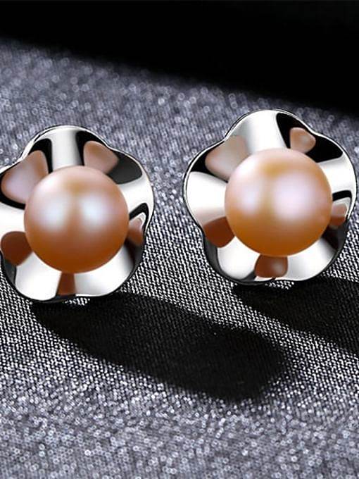 925 Sterling Silver Imitation Pearl Multi Color Flower Classic Stud Earring