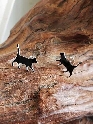925 Sterling Silver Smooth Cat Cute Stud Earring