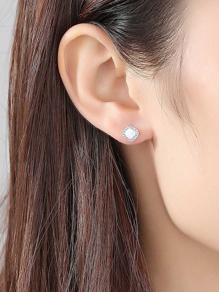 Boucles d'oreilles minimalistes carrées en argent sterling 925 avec opale