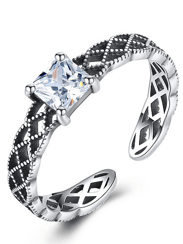 925 Sterling Silver Cubic Zirconia antique openwork geometry free size ring